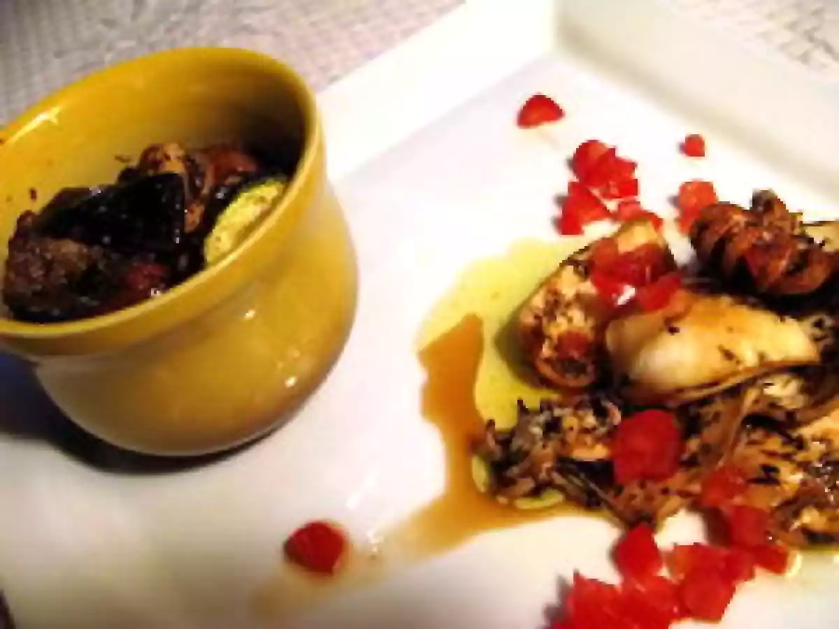 Seiche marinée et grillée, légumes grillés et marinés