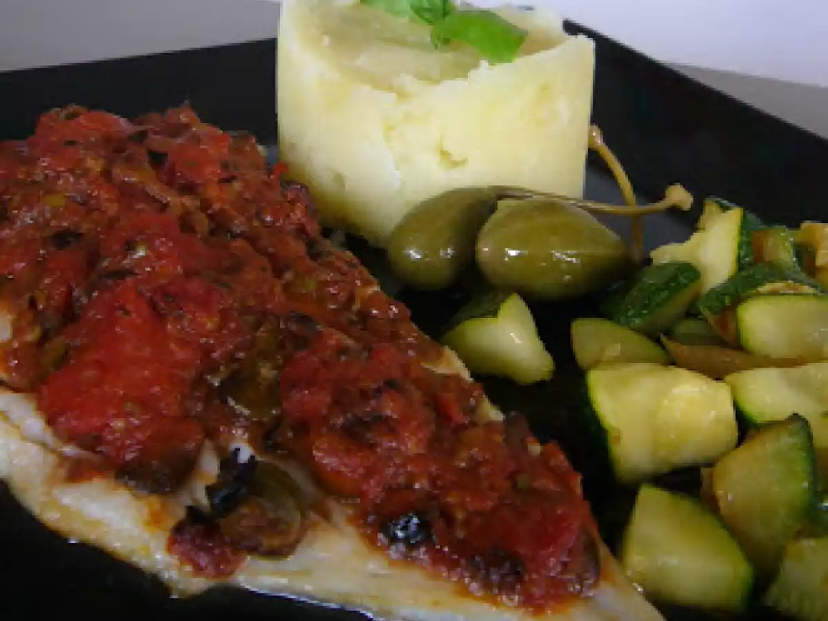 Simplissime filet de cabillaud à l'italienne à l'écrasée de pommes de terre