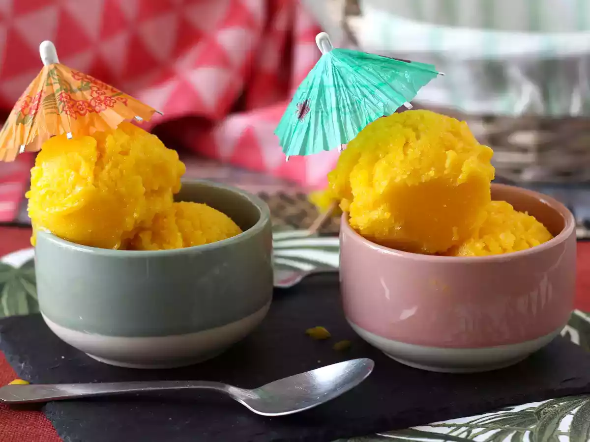 Sorbet mangue citron vert avec seulement 3 ingrédients et prêt à déguster en 5 minutes!