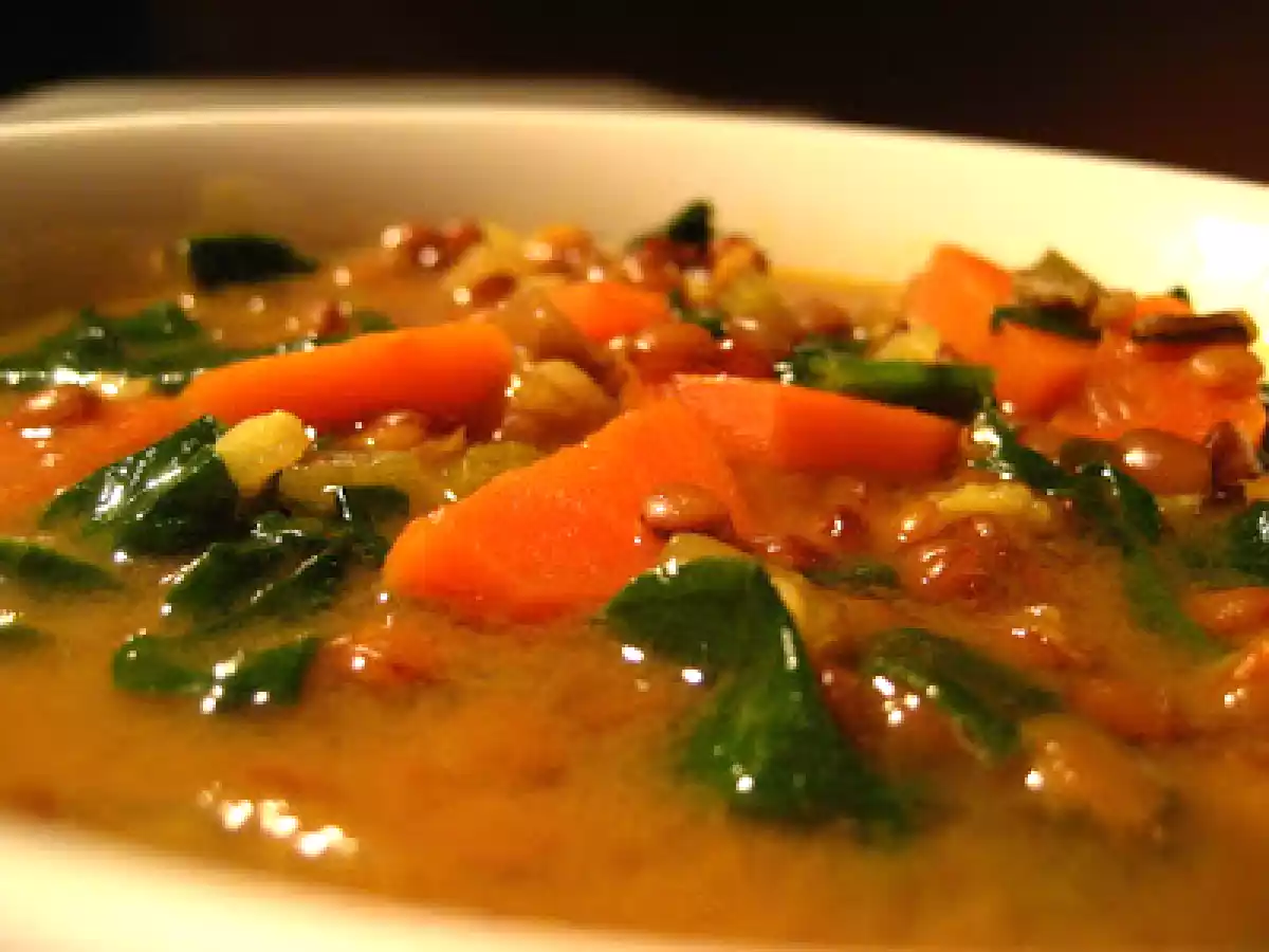 Soupe repas aux lentilles et au riz