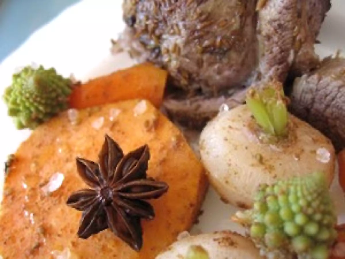 Souris d'agneau à la vapeur et légumes aux épices douces - photo 2