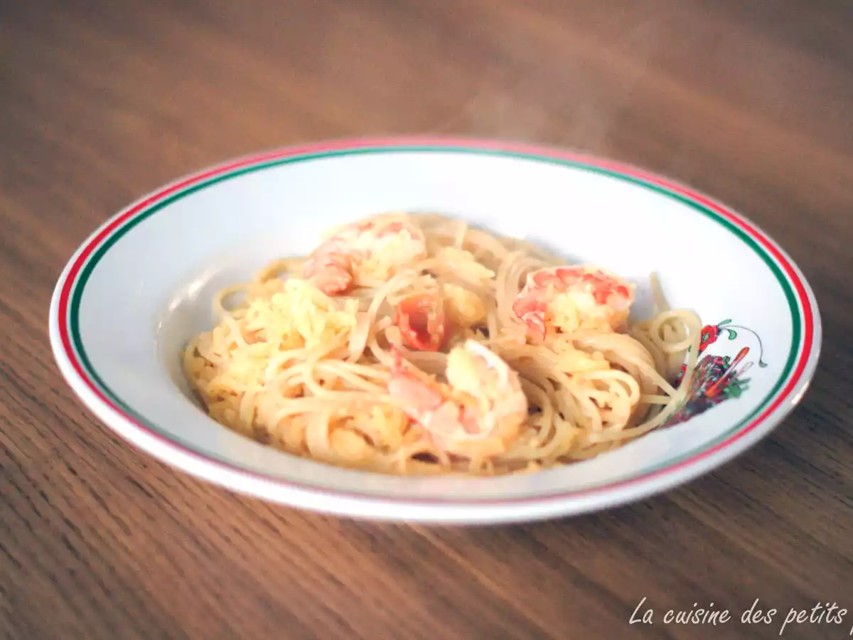 Spaghetti à la courge et aux scampi