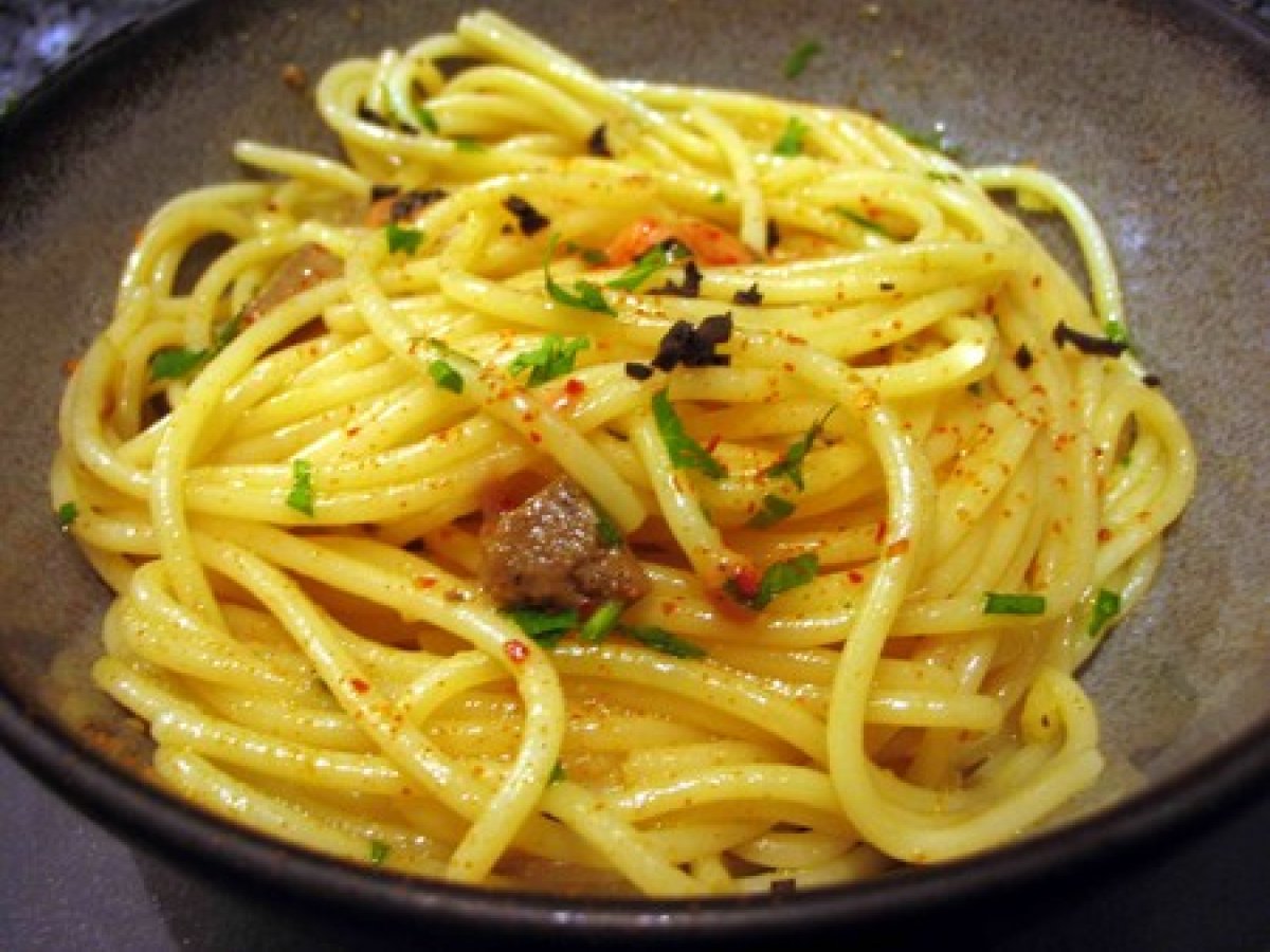Spaghetti au foie gras et truffes, en souvenir des fêtes Recette Ptitchef