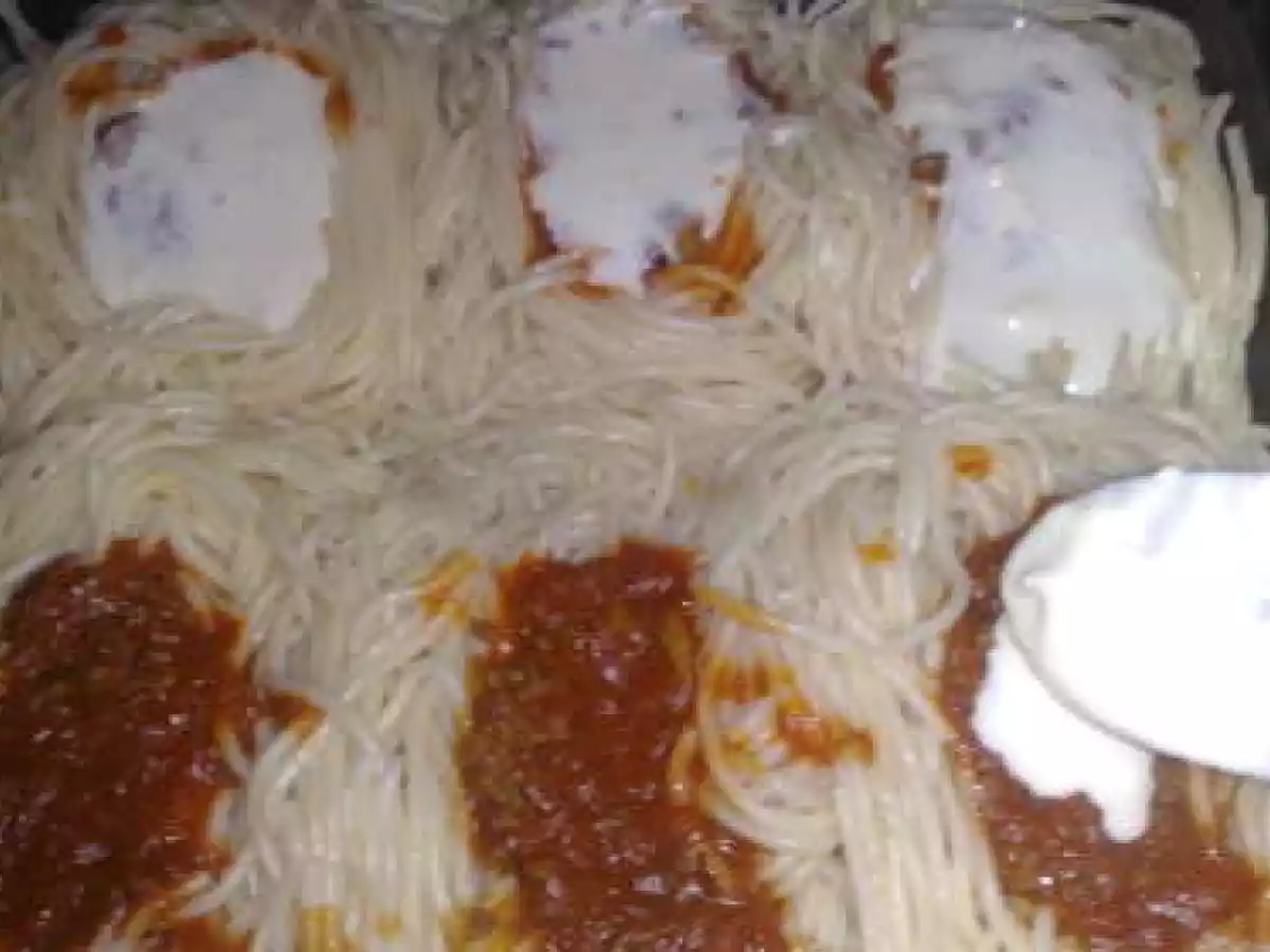 Spaghettis à la Bolognaise et à la crème de fromage