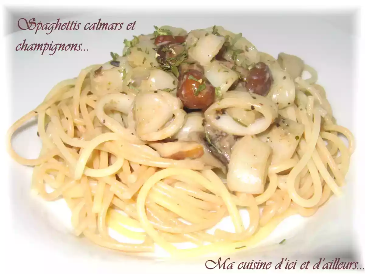 Spaghettis aux calamars et champignons
