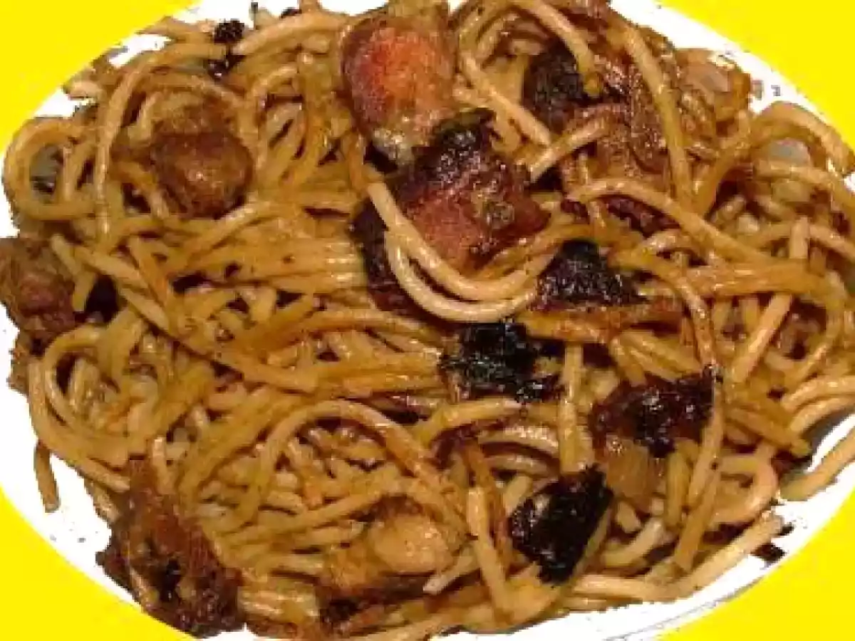 Spaghettis et jambon cuit & crème d'oignon et échalote