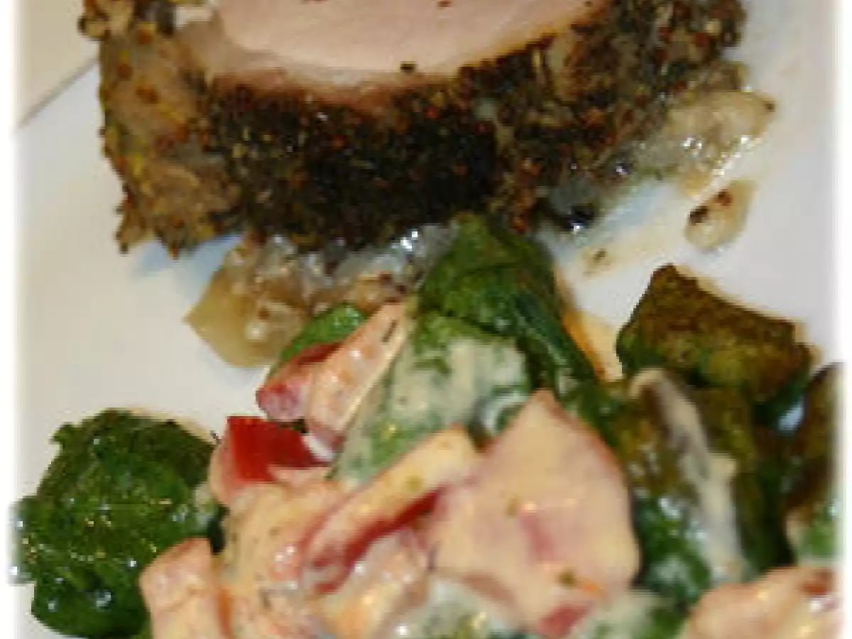 Spätzles vertes et filet mignon à la moutarde et aux herbes