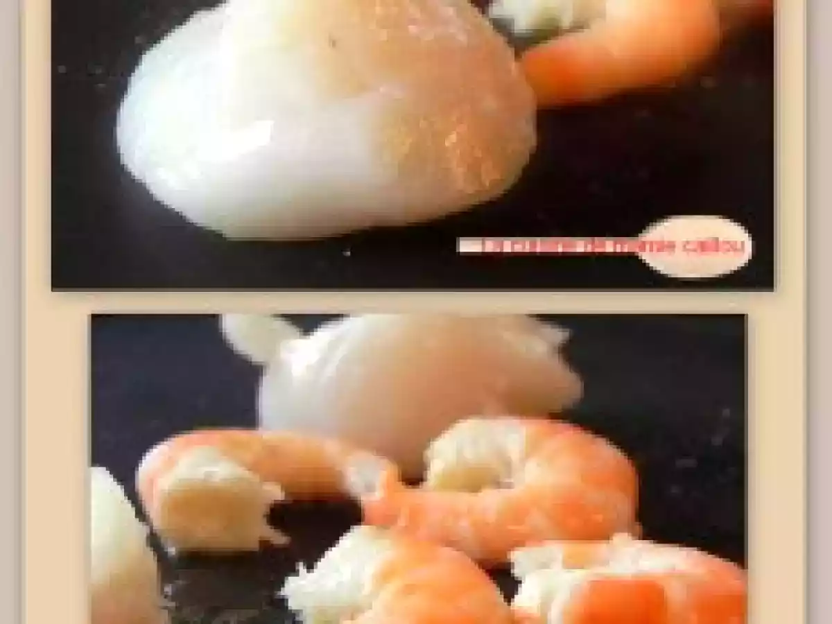 St Jacques & Gambas sur lit de cèpes et crème de chorizo.