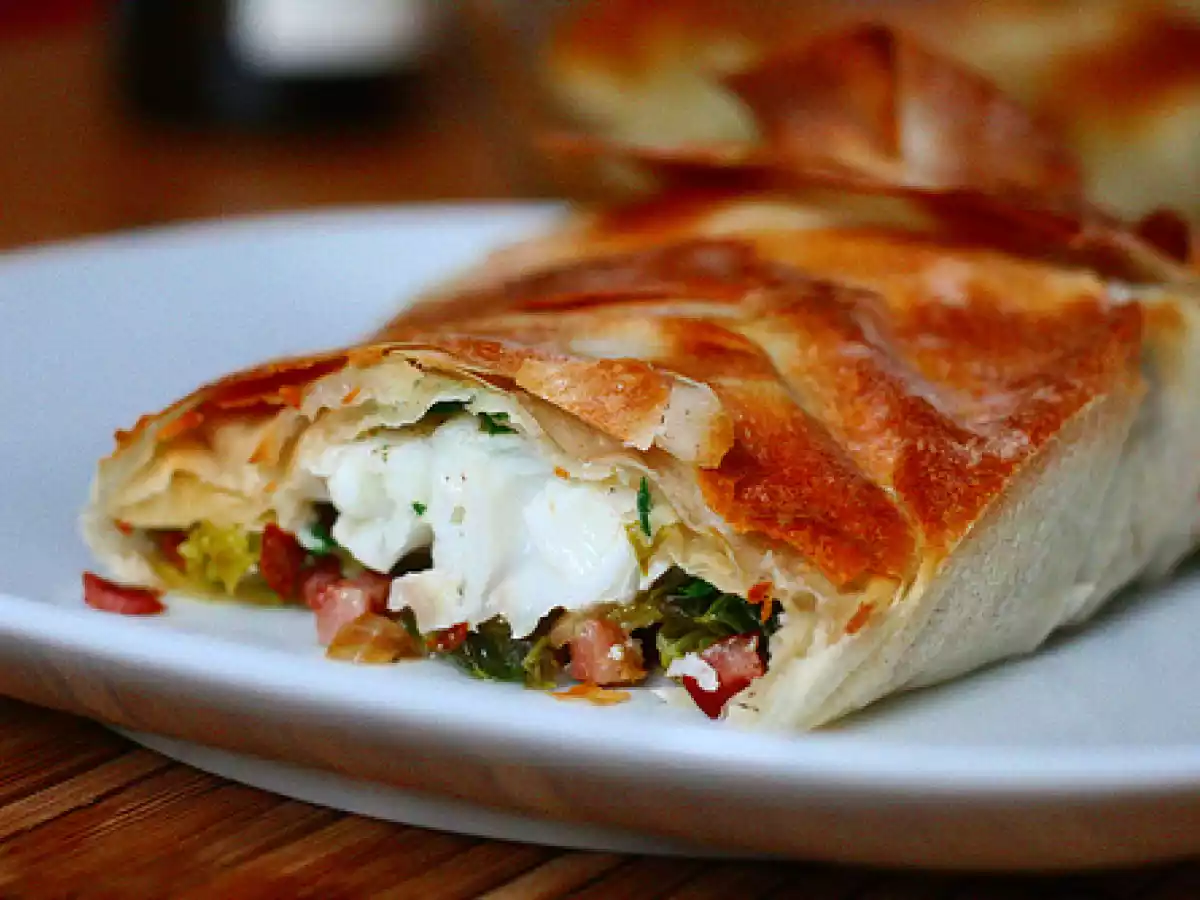 Strudel au cabillaud, chou frisé & petits lardons