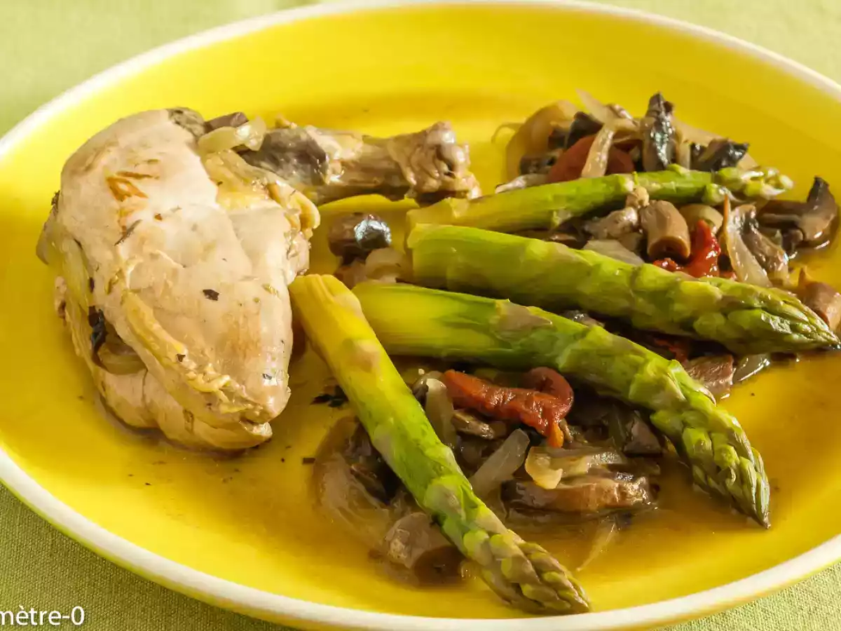 Suprèmes de pintade aux asperges et champignons