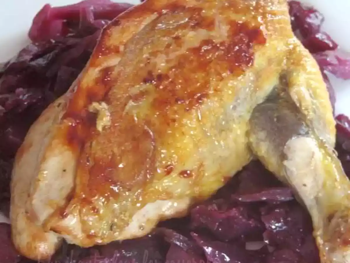 Suprêmes de pintade et confit de chou rouge aux pommes - photo 3