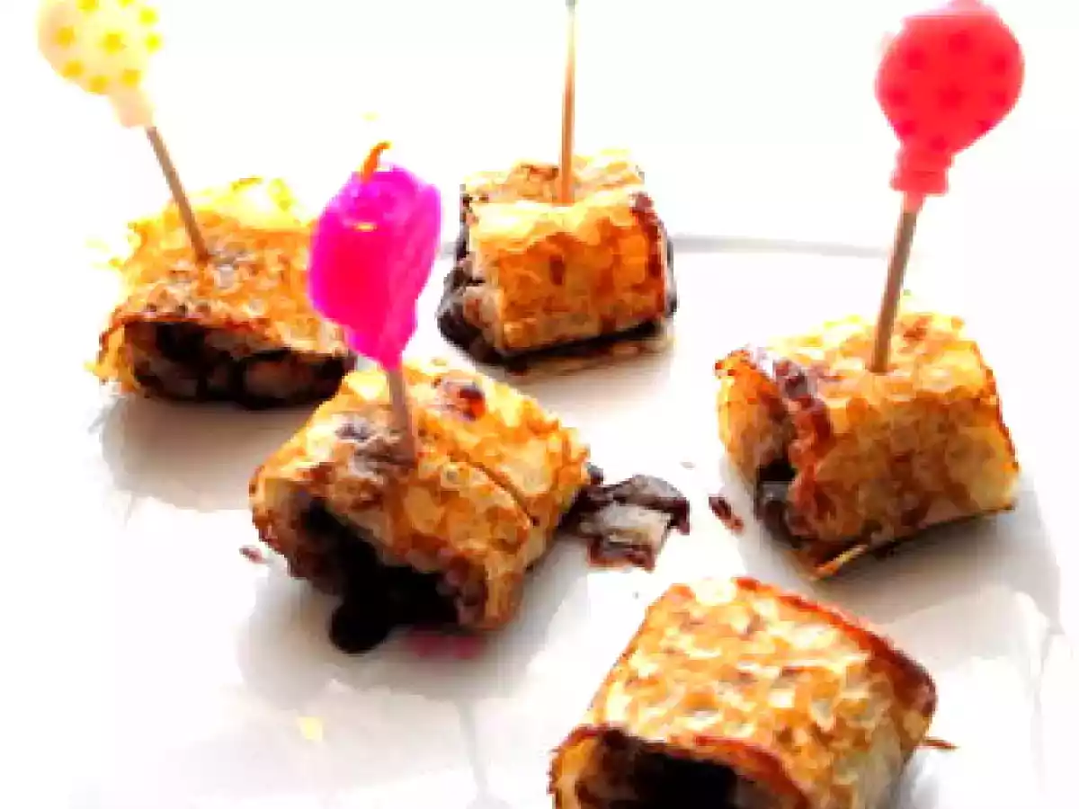 Sushis sucrés, crêpe et ganache caramel.