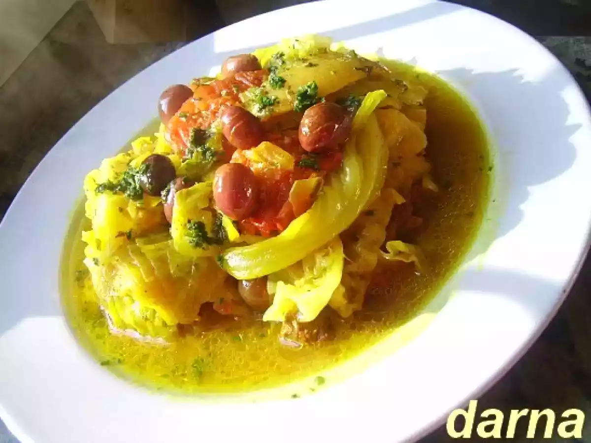 Tagine de chou blanc aux olives