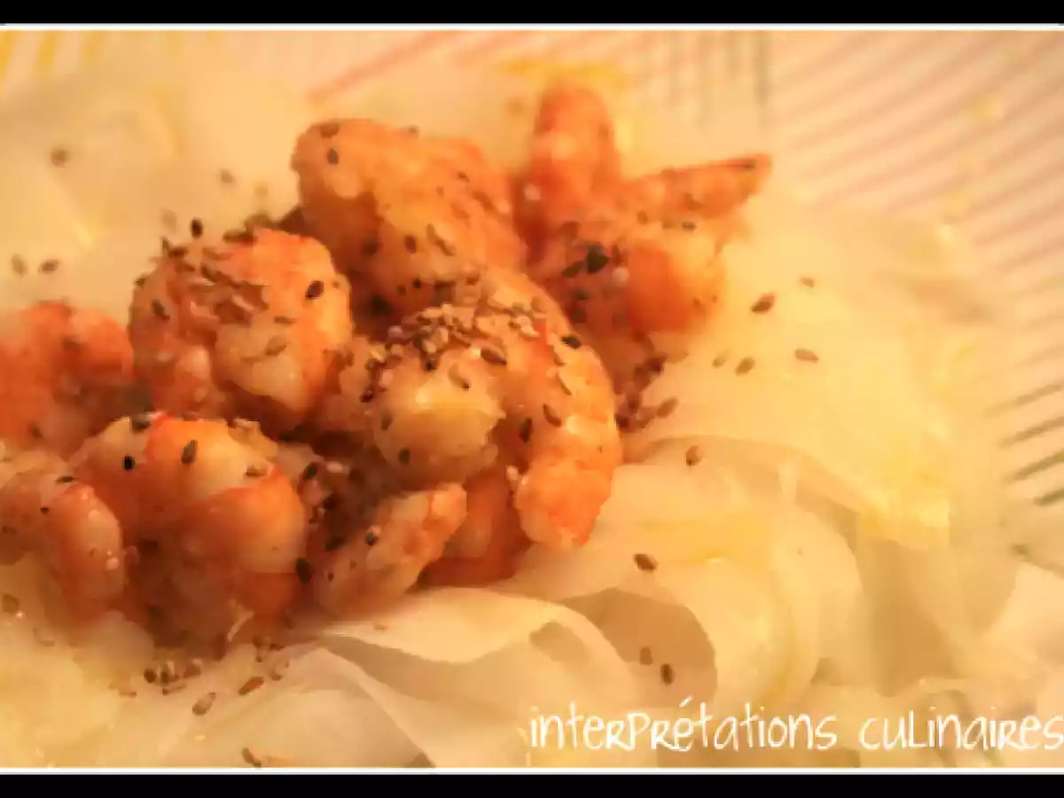 Tagliatelles de daïkon aux crevettes