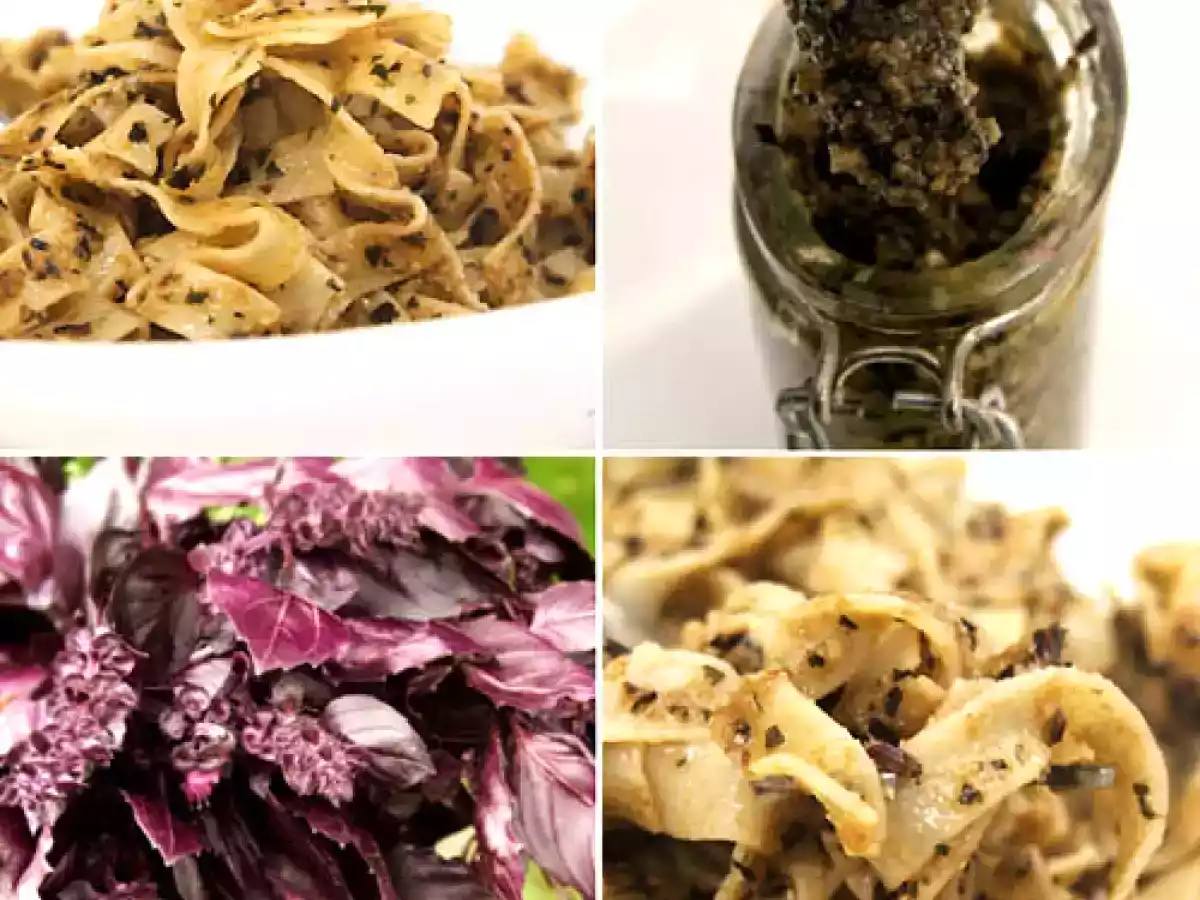 Tagliatelles fraîches au pesto de basilic pourpre