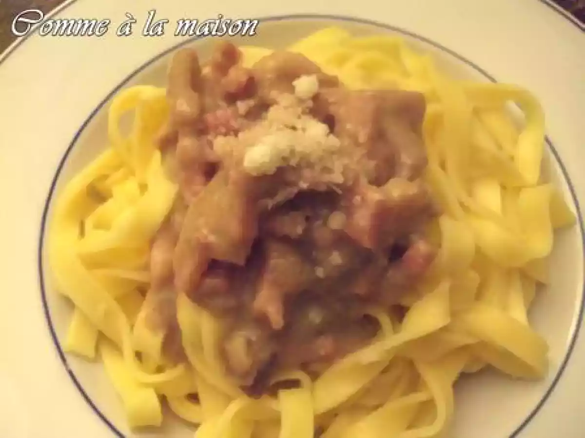 Tagliatelles fraîches aux champignons et lardons