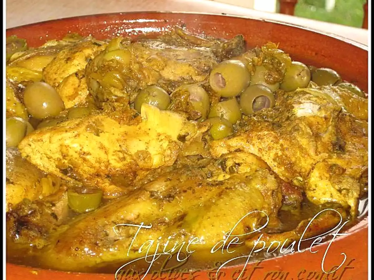 Tajine de poulet au citron confit et olives - photo 2