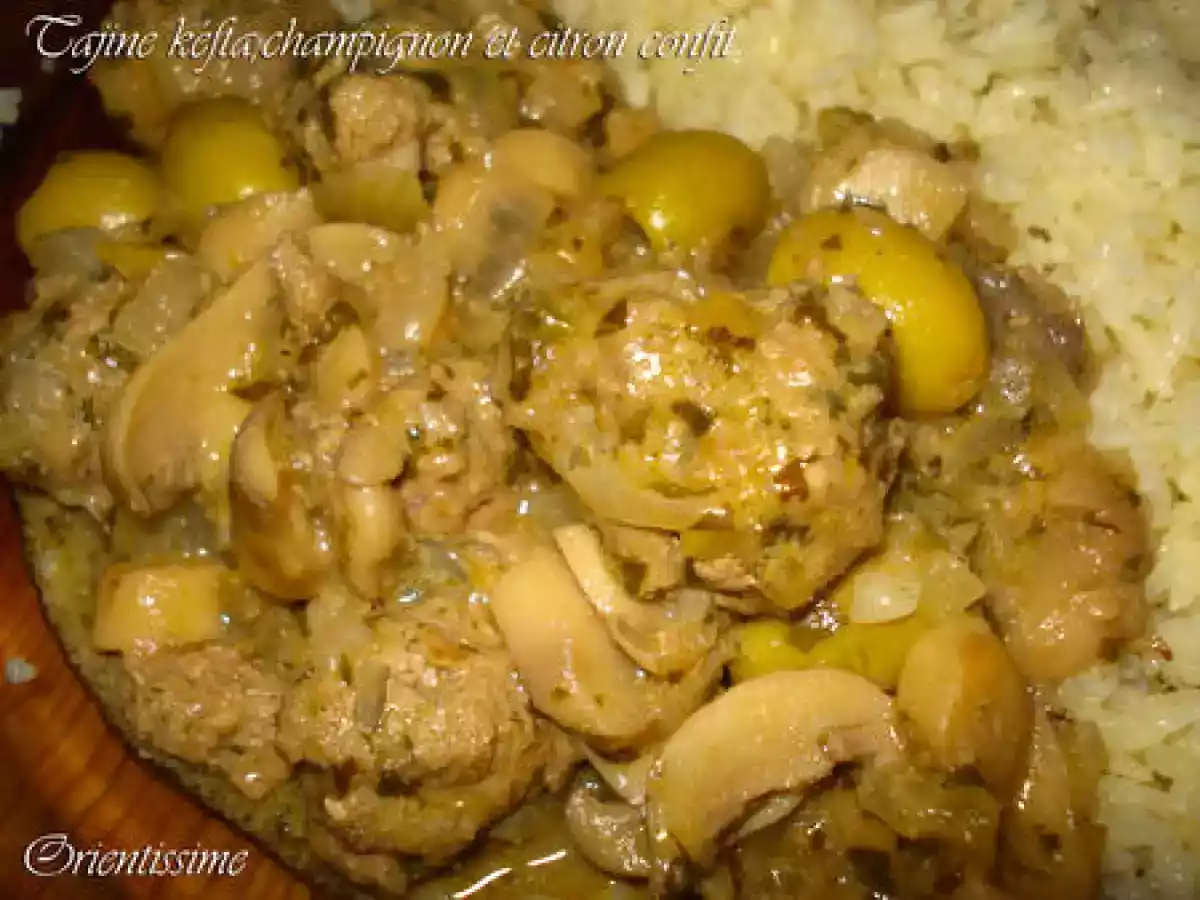 Tajine improvisé: boulettes de viande, champignons et citrons confits