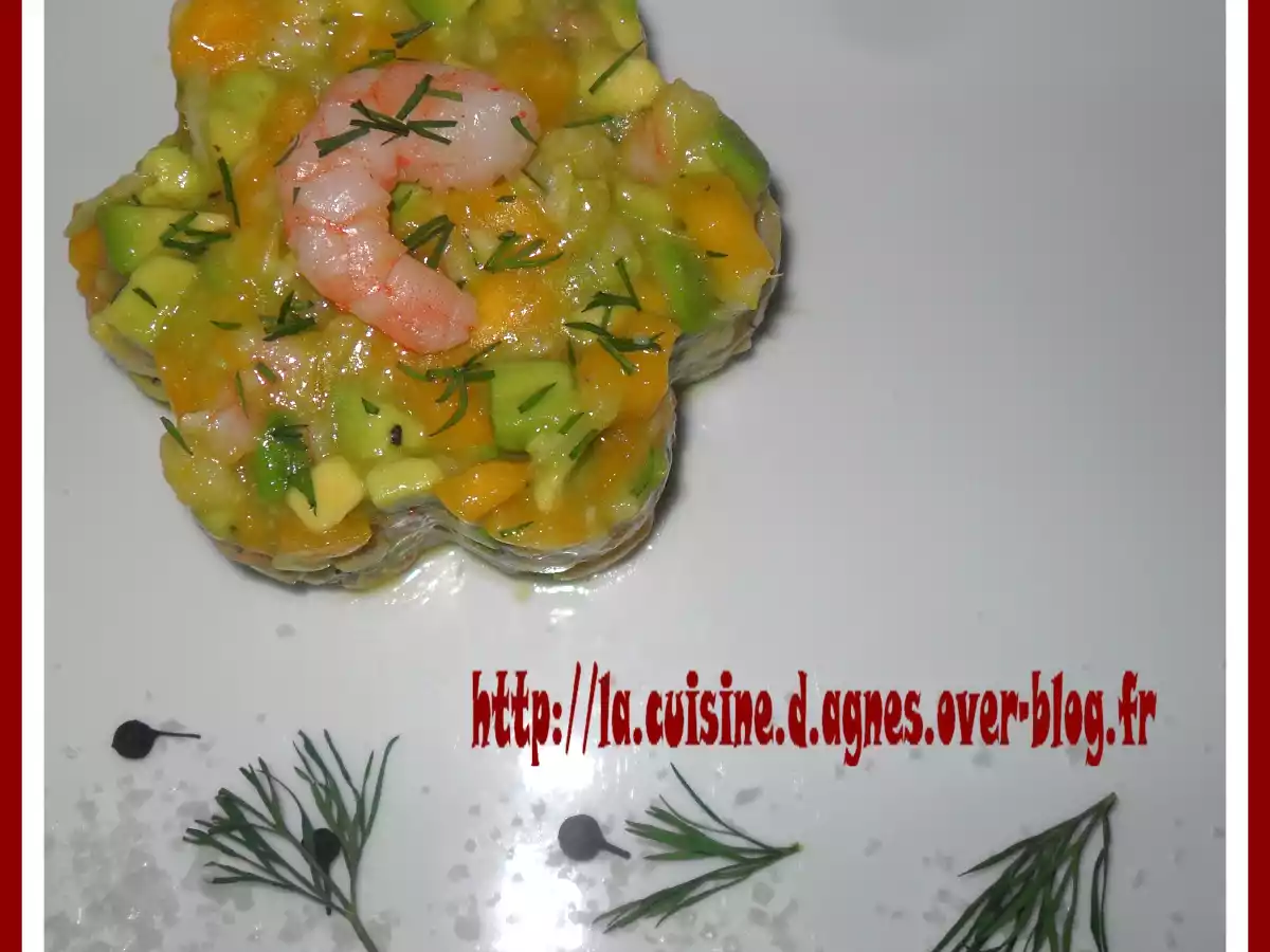 Tartare de crevettes, mangue et avocats
