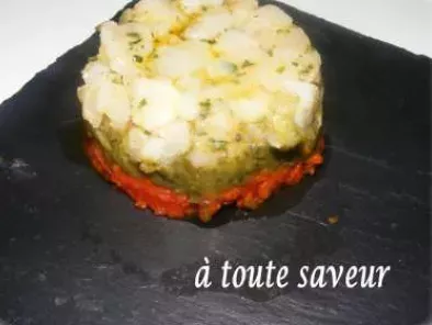 Tartare de Saint Jacques Crème de basilic et confit de tomates