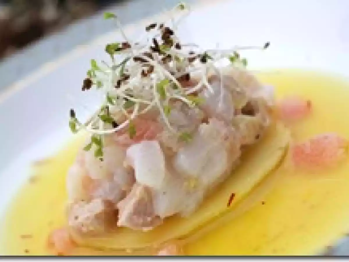 Tartare de Saint-Jacques et Foie Gras au Pomelo, Bouillon Glacé aux Epices