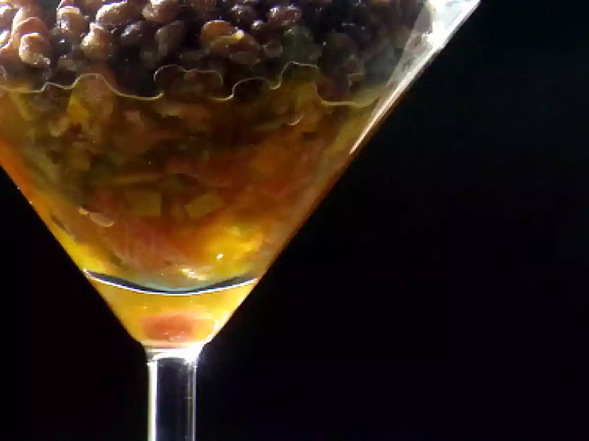 Tartare de truite fumée aux lentilles, vinaigrette aux agrumes