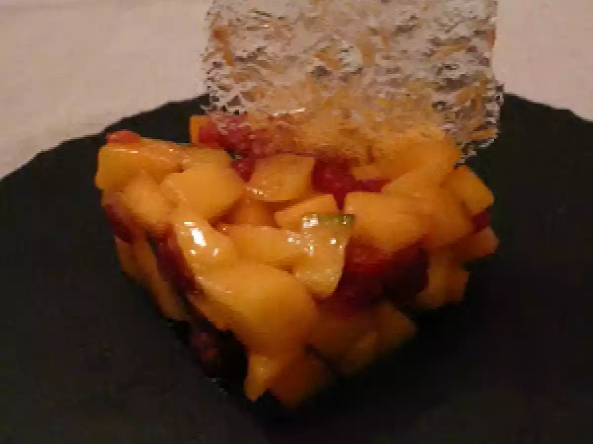 Tartare mangue/framboises tuile transparente