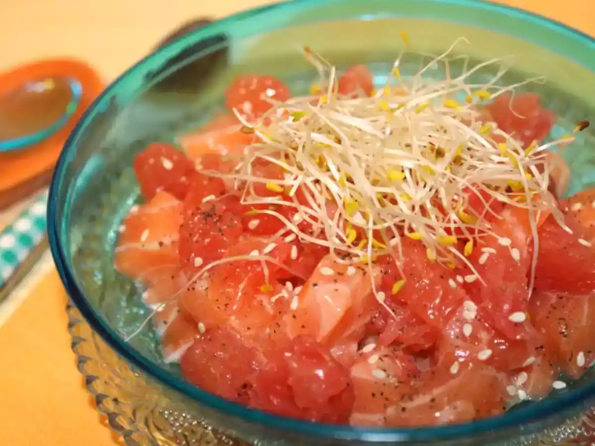 Tartare saumon, pamplemousse et citron