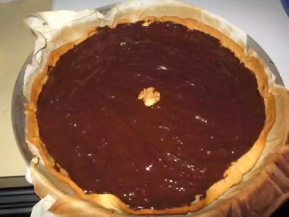Tarte au noix, nappage chocolat