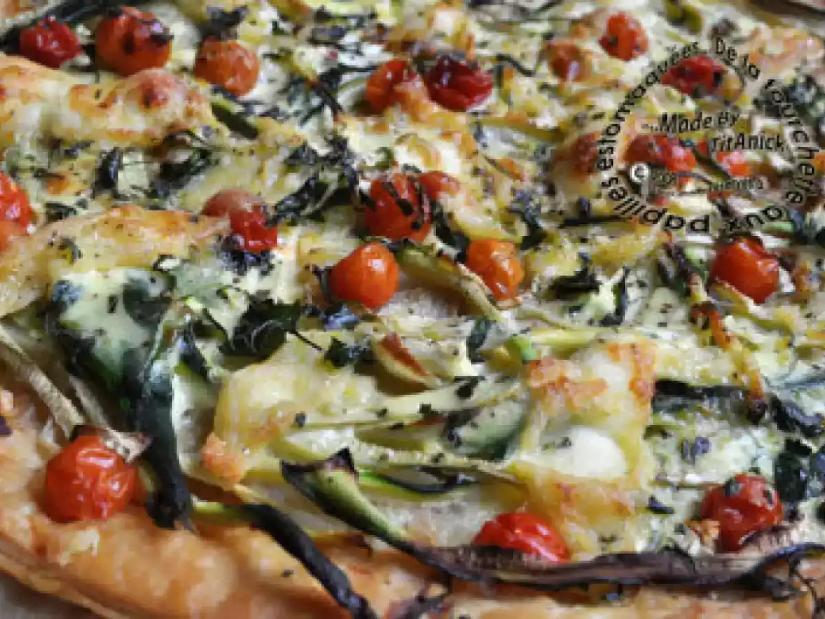 Tarte aux courgettes, oignon, menthe et St-Marcellin