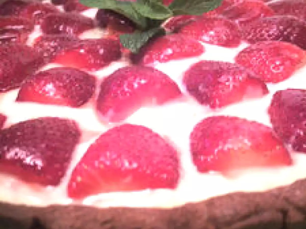 Tarte aux fraises, pâte sablée au chocolat