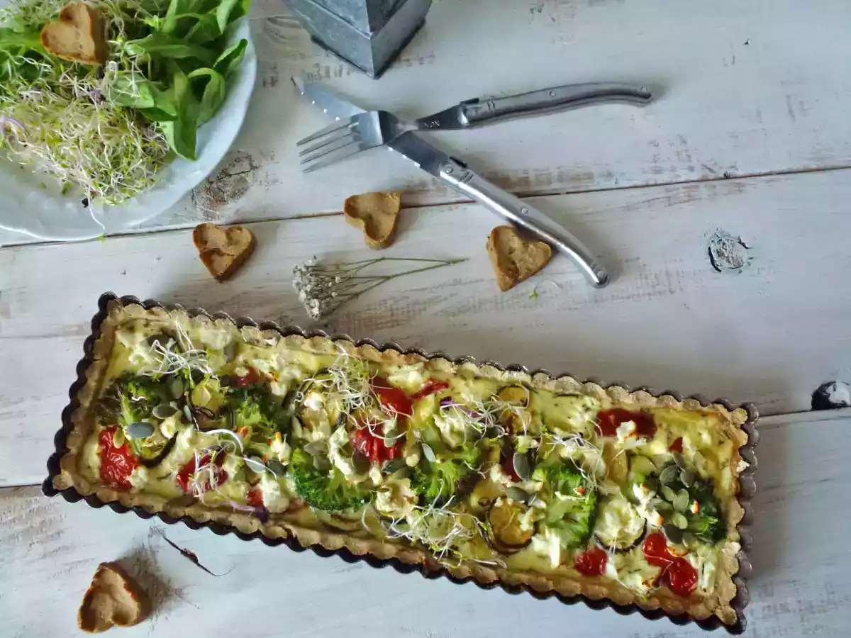 Tarte aux légumes rôtis et fromage de brebis ( sans gluten )