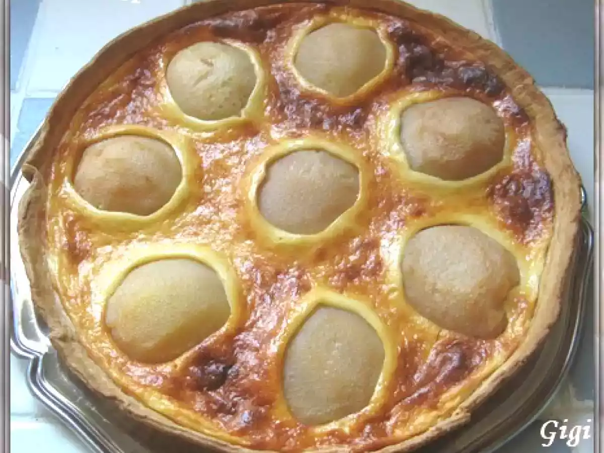 Tarte aux poires, crème aux petits suisse