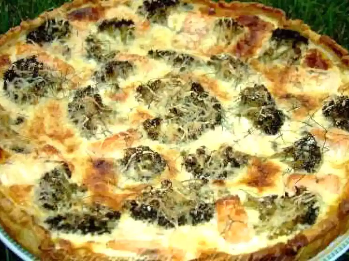 Tarte brocolis, saumon au parmesan