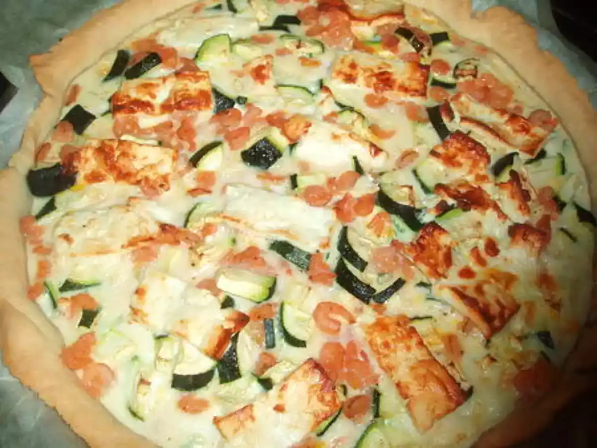 Tarte courgettes, feta et crevettes