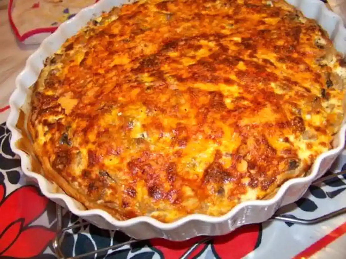 Tarte mimolette et champignons.