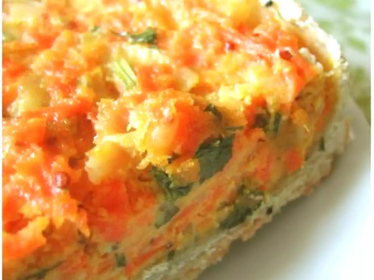 Tarte salée aux Carottes, Oignons, Persil, Cumin, Moutarde et Parmesan