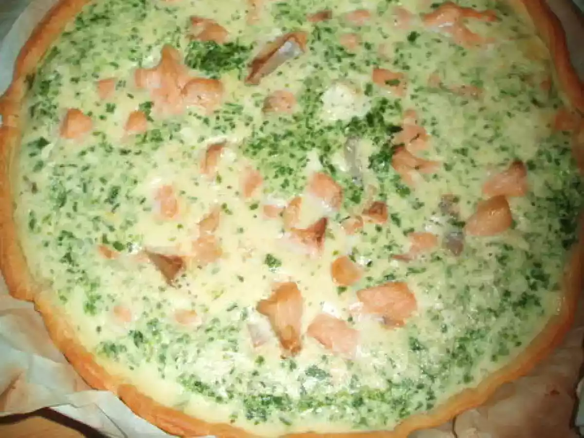 Tarte saumon, épinards, et fromage ail et fines herbes
