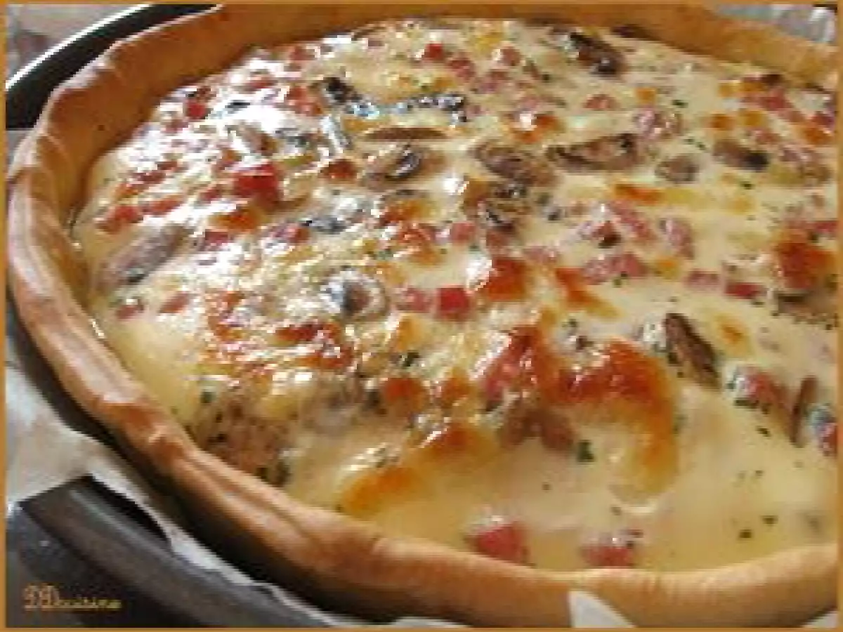 Tarte simple, économique mais délicieuse, au jambon blanc et champignons de Paris