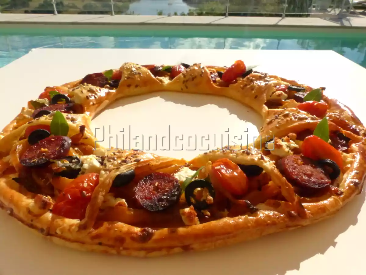 Tarte soleil aux poivrons, chorizo et feta - photo 3