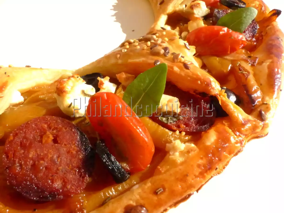 Tarte soleil aux poivrons, chorizo et feta - photo 5