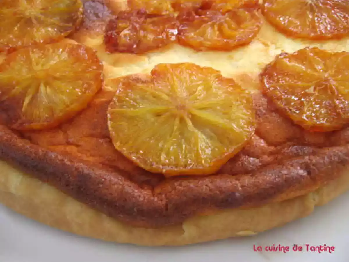 Tarte soufflée au fromage blanc, chocolat et orange