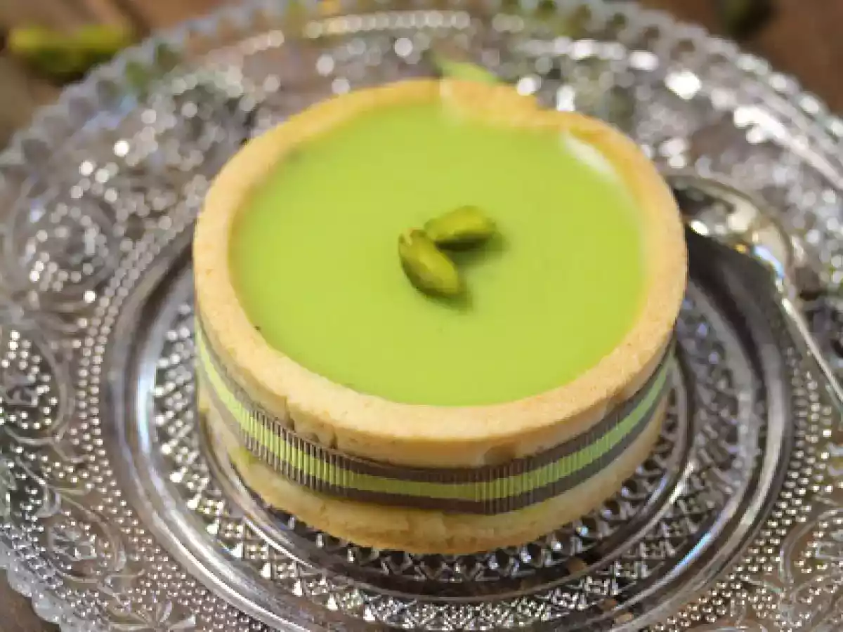 Tartelette ultra fondante à la ganache chocolat blanc et pistache