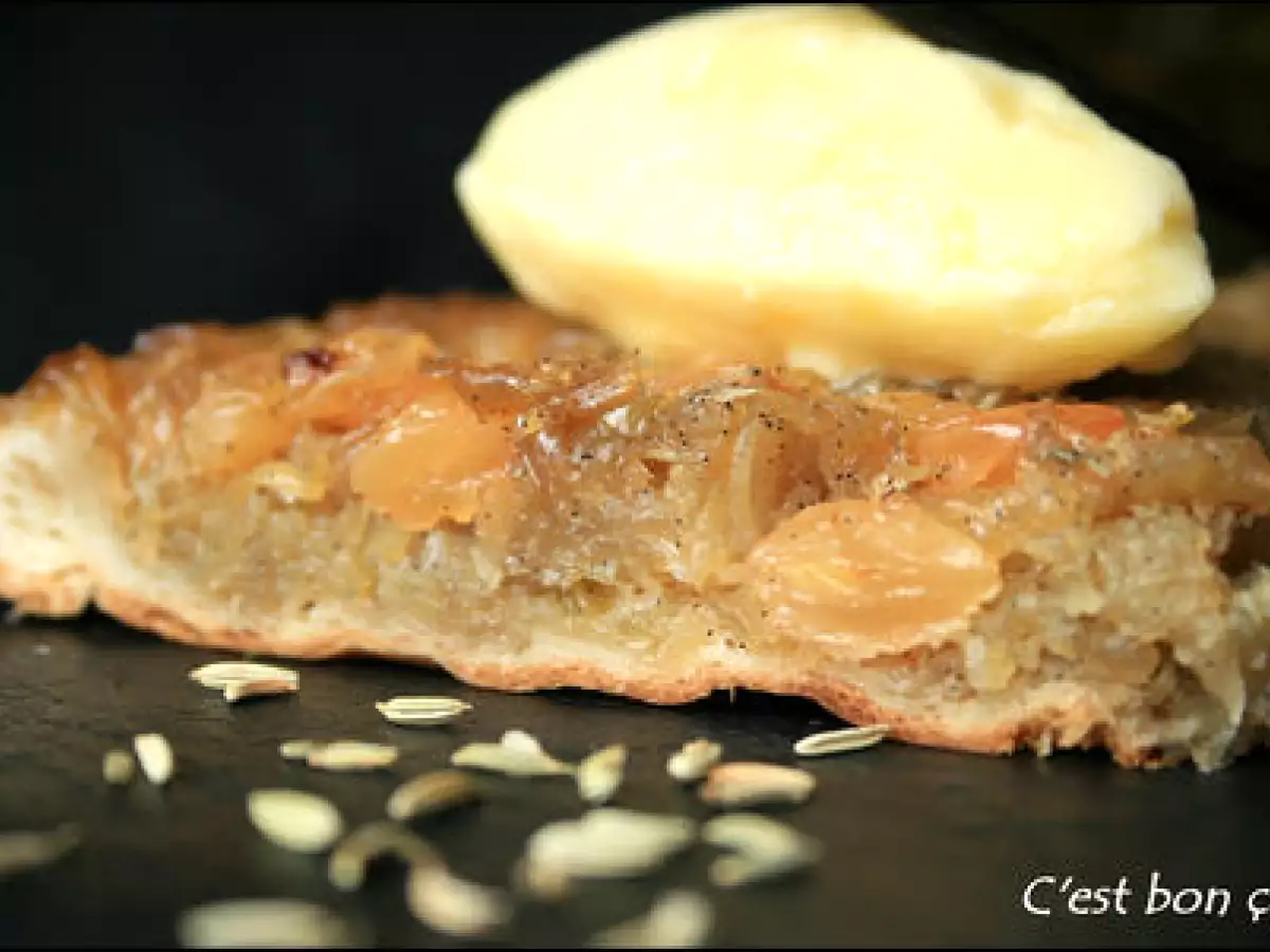 Tatin au fenouil caramélisé et à la vanille, sorbet à l'ananas