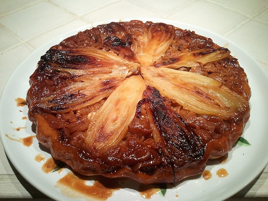 Recette de tatin d'endives, châtaignes et chèvre frais