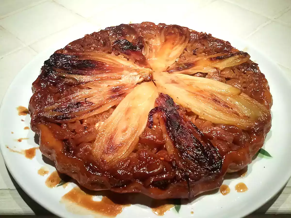 Tatin d'endives aux châtaignes et au chèvre frais