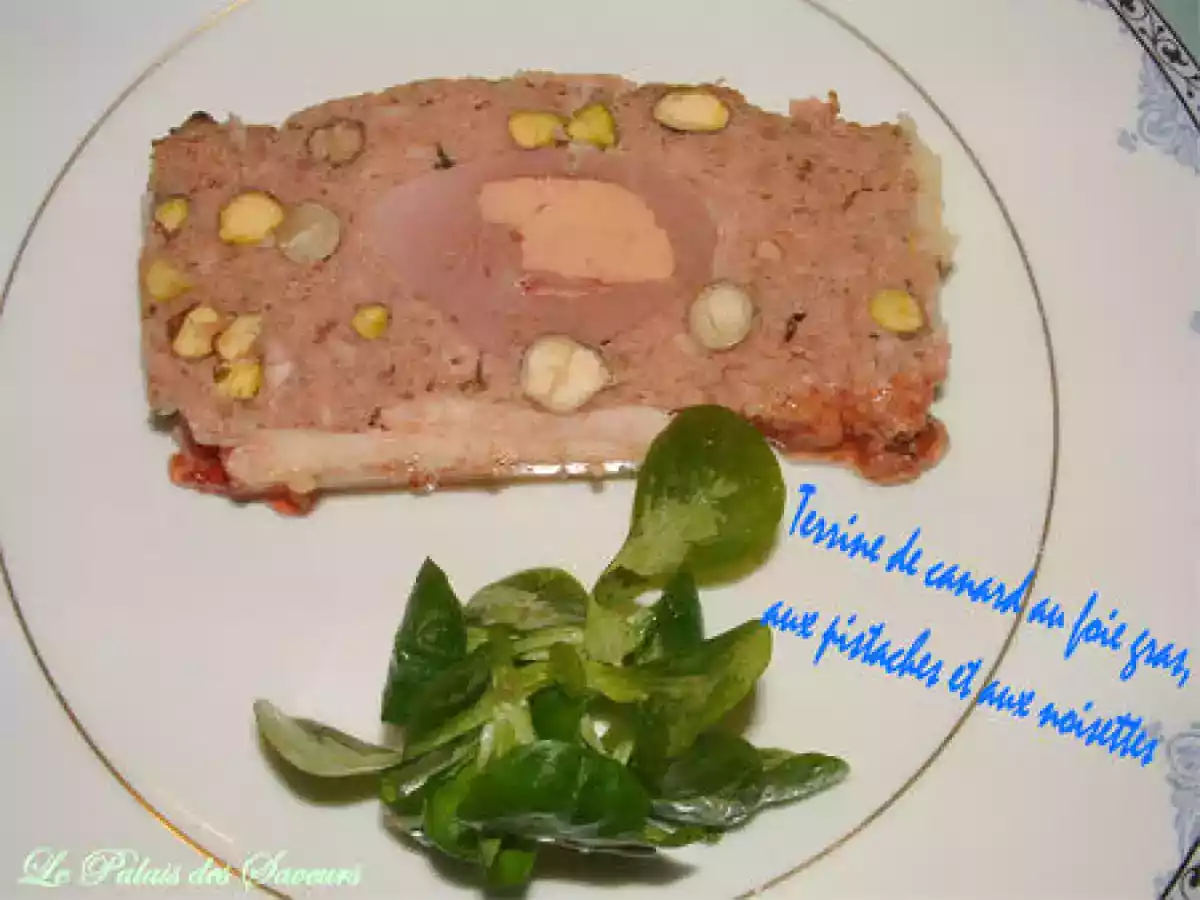 Terrine de canard au foie gras, aux pistaches et aux noisettes