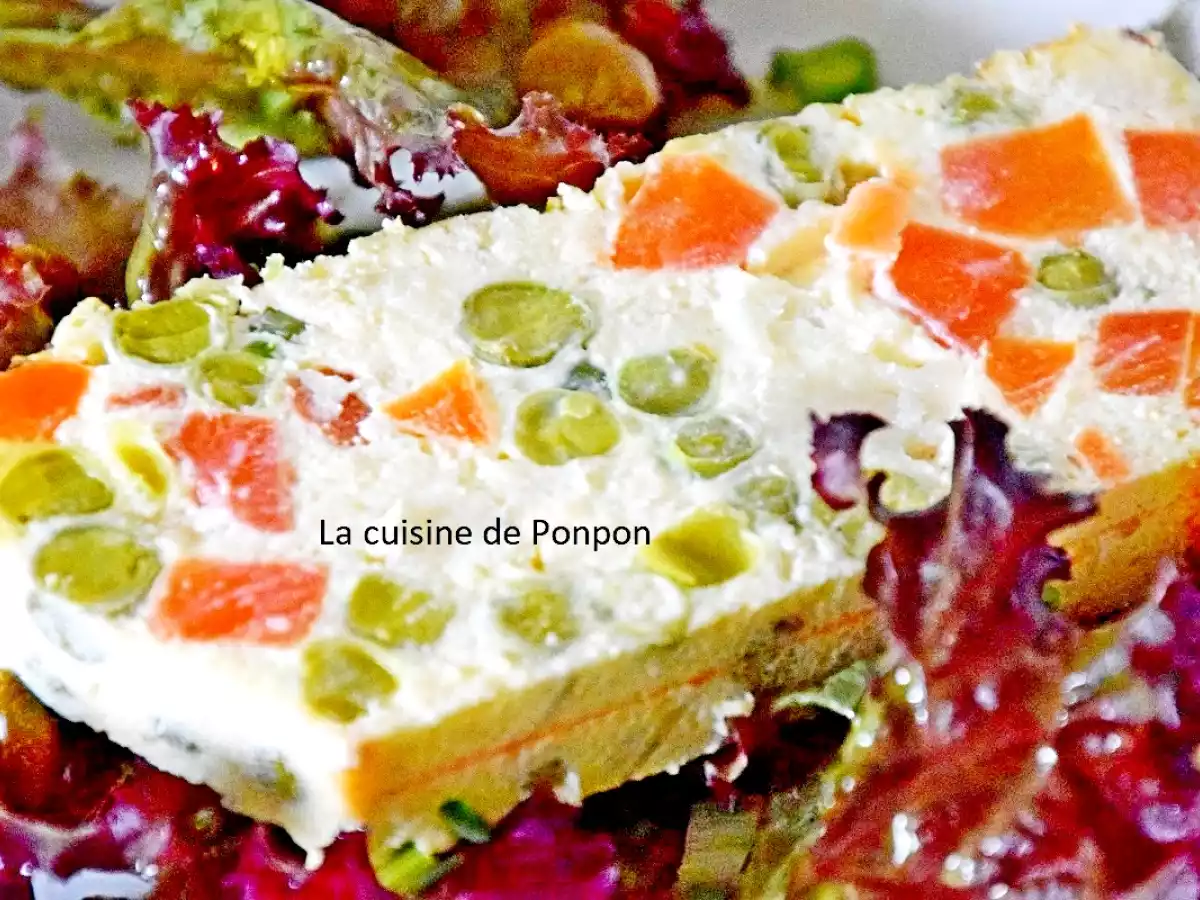 Terrine de petits pois, carottes et navets, sans farine, végétarien