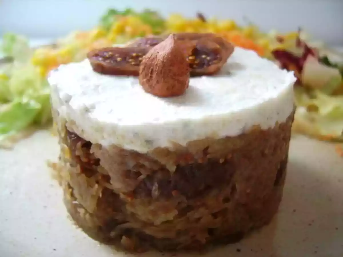 TIMBALE DE TOPINAMBOURS POÊLÉS À LA FIGUE ET SA MOUSSE DE ROQUEFORT