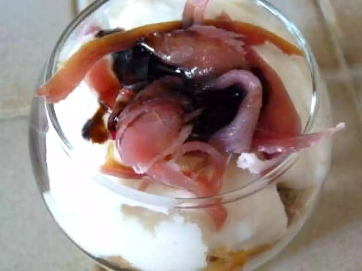 Tiramisu melon, jambon de parme et crème de porto